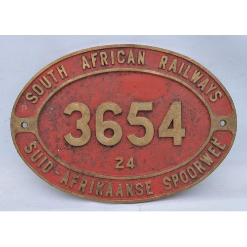 59 - Reproduction South African Railway cast brass locomotive cabside 3654 24, 14 5/8