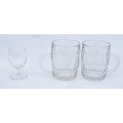 79 - Southern Railway drinking glasses, SR Hotels small glass, two half pint glasses, both etched one in ... 