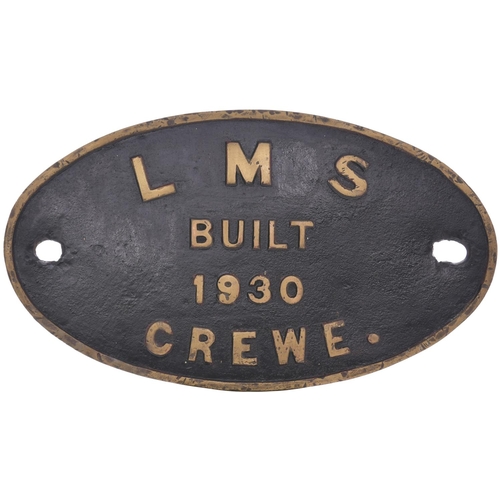 101 - A worksplate, LMS BUILT 1930 CREWE. Locomotives built at Crewe in 1930 were Class 5 2-6-0 Nos 13150-... 