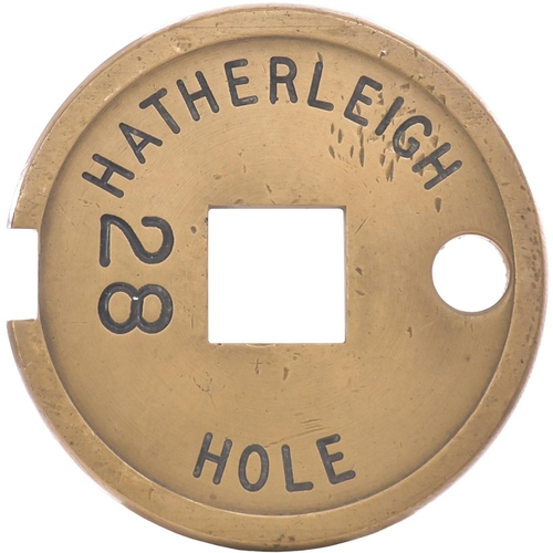 106 - A Tyers No 6 single line tablet, HATHERLEIGH-HOLE, (brass), from the North Devon and Cornwall Juncti... 