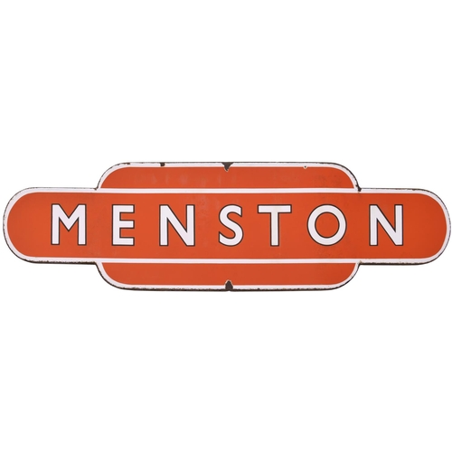 108 - A BR(NE) totem sign, MENSTON, (f/f), from the Midland Railway branch to Ilkley. A few edge chips on ... 