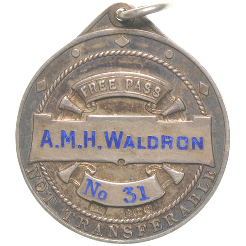 24 - A free pass, A.H.M. WALDON No 31, covering a number of London companies, Metropolitan, District, Cen... 