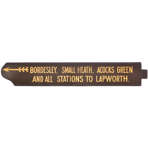 64 - A GWR fingerboard from Birmingham Snow Hill, BORDESLEY, SMALL HEATH, ACOCKS GREEN AND ALL STATIONS T... 