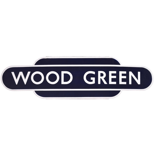 72 - A BR(E) totem sign, WOOD GREEN, (h/f), from the Great Northern main line outside King's Cross. Excel... 