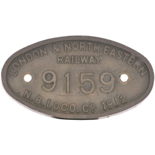 87 - A worksplate, LONDON & NORTH EASTERN RAILWAY, 9159, N.B.LOCO. Co., 1912, from a North British Railwa... 