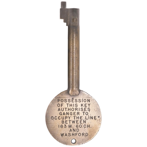 95 - A Great Western Railway gangers occupation key, WASHFORD -183 MILES AND 60 CHAINS, (brass), from the... 