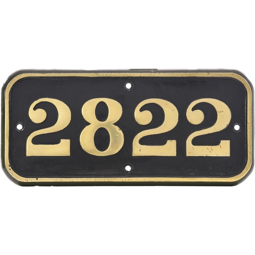 99 - A GWR cabside numberplate, 2822, from a 2800 Class 2-8-0 built at Swindon in January 1907. Allocated... 