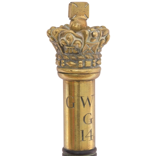 161 - A Great Western Railway tipstaff, the side engraved G.W.R. G4, INSPECTOR. Brass with ribbed ebony ba... 