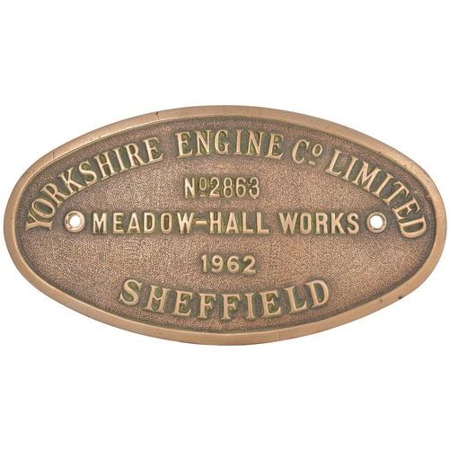 189 - A worksplate, YORKSHIRE ENGINE Co Ltd, 2863 of 1962. From a standard gauge 0-6-0 Janus class diese... 