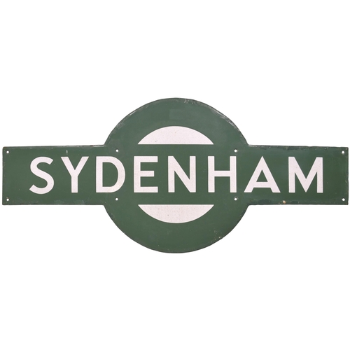 110 - A Southern Railway target sign, SYDENHAM, from the London Bridge to Croydon route. Edge and screw ho... 