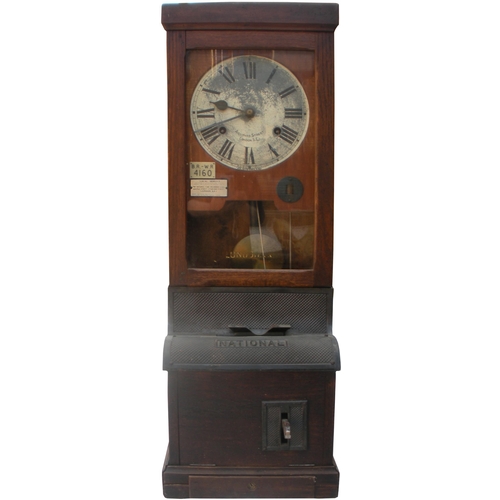 137 - A BR(W) time clock, by the National Time Recorder Company, complete with pendulum, key, bell mechani... 