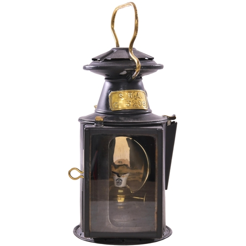 156 - A South Eastern and Chatham Railway handlamp with brass plate S R A, G 3208, the 'A' indicating Ashf... 