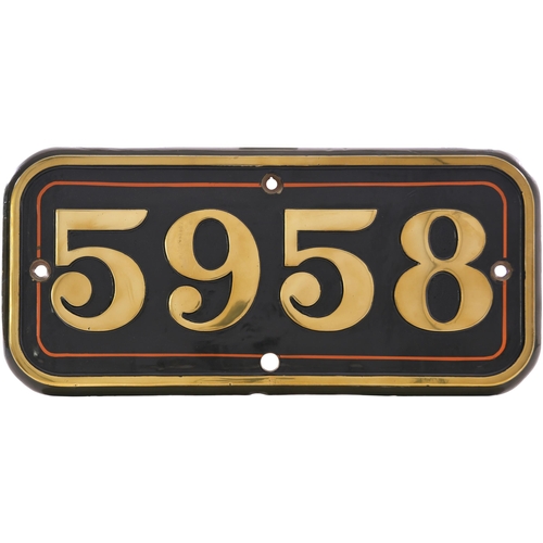 158 - A GWR cabside numberplate, 5958, from a 4900 Hall Class 4-6-0 built at Swindon in January 1936 and n... 