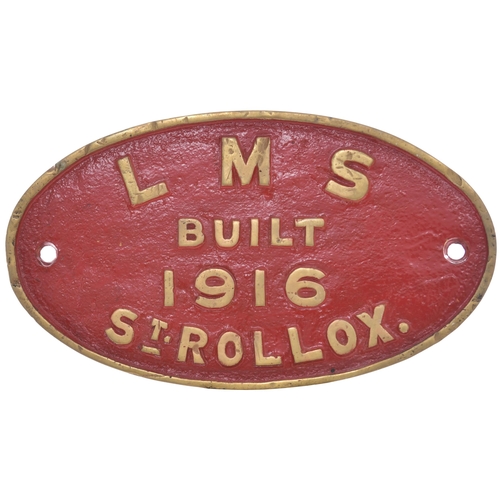 163 - A worksplate. LMS BUILT 1916 ST ROLLOX, from a Caledonian Railway 782 Class 0-6-0T No 272 which beca... 