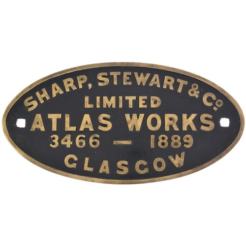 74 - A worksplate, SHARP STEWART & Co, 3466, 1889, from a Barry Railway Class B 0-6-2T No 18 built in May... 