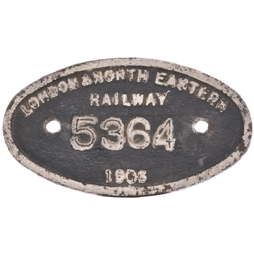 88 - A worksplate, LONDON & NORTH EASTERN RAILWAY, 5364, 1906, from a Great Central Railway Class 8E 4-4-... 