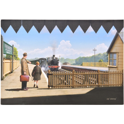 96 - An original painting, FRESHWATER STATION, by Ivan Berryman, a view of No 34 NEWPORT running round it... 