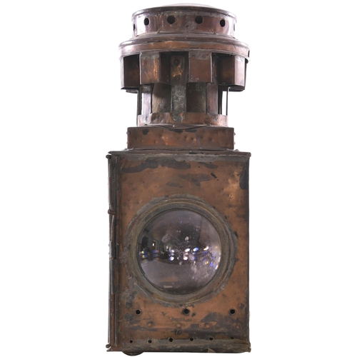 98 - A large copper signal lamp, the side stamped LAMBTON COLLIERY LTD, overall height 21