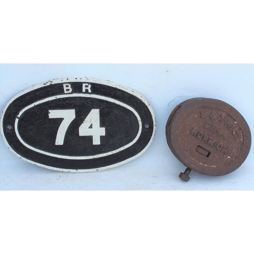 583 - Lancashire & Yorkshire Railway C/I 20lb signal balance arm weight, BR C/I bridge plate 