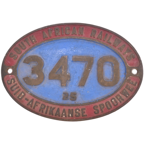 129 - A South African Railways cabside numberplate, 3470, from a 3ft 6ins gauge class 25 4-8-4 condensing ... 