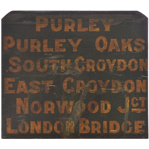 138 - A Southern Railway carriage board, NORWOOD JCT, EAST CROYDON, SOUTH CROYDON, PURLEY OAKS, PURLEY, CO... 