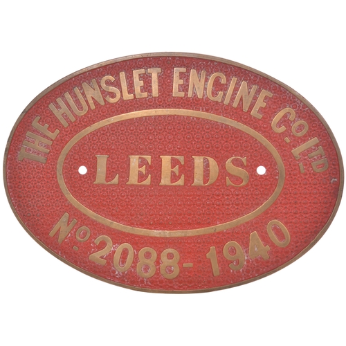 148 - A worksplate HUNSLET ENGINE Co 2088 of 1940. From a 40/44HP standard gauge 0-4-0 diesel mechanical l... 