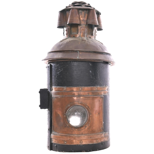 155 - A North Eastern Railway McKenzie and Holland signal lamp case, with copper top and lens panels to th... 