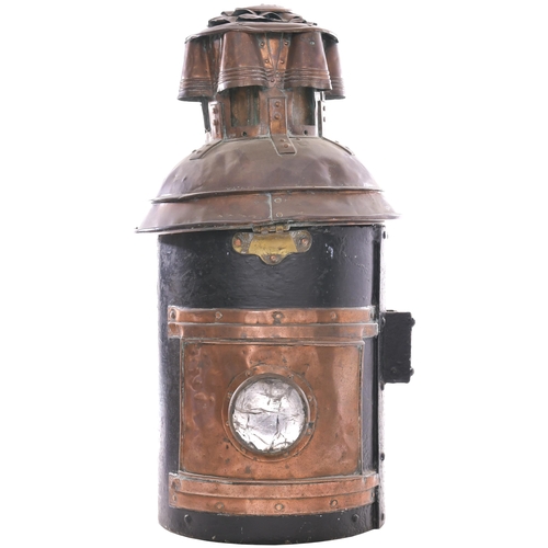 155 - A North Eastern Railway McKenzie and Holland signal lamp case, with copper top and lens panels to th... 