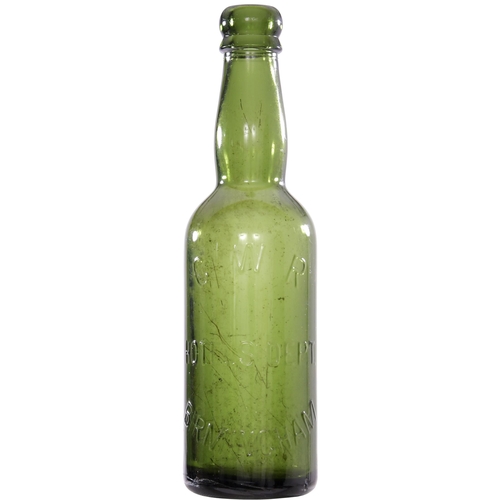A Great Western Railway green glass beer bottle, GWR HOTELS DEPT BIRMINGHAM, height 9". (Postage Band: B)