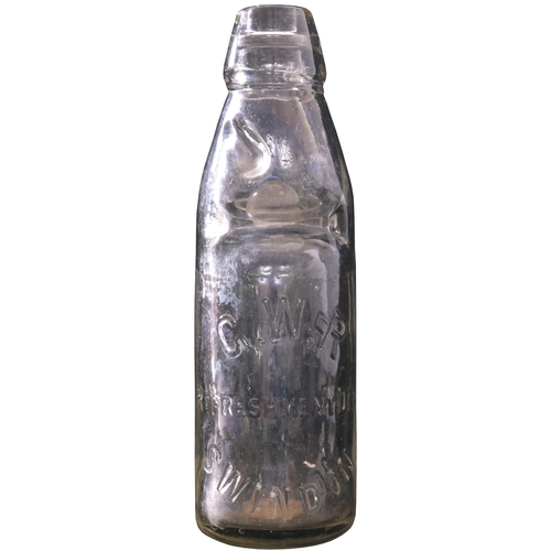 167 - A Great Western Railway clear glass Codd bottle, GWR REFRESHMENT DEPT, SWINDON, with the maker's nam... 