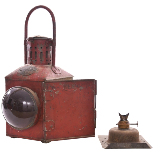 170 - A North Eastern Railway tail lamp, from Barnard Castle, with brass plates EXR, BD CASTLE No 1 and NE... 