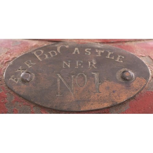 170 - A North Eastern Railway tail lamp, from Barnard Castle, with brass plates EXR, BD CASTLE No 1 and NE... 