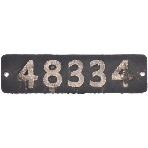 174 - A smokebox numberplate 48334 from a LMS Class 8F 2-8-0 No 8334 built at Horwich in 1943, becoming BR... 