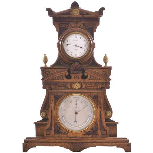 175 - A GWR combined mantel clock and barometer, by Kay and Co, each face marked GWR. The clock movement i... 