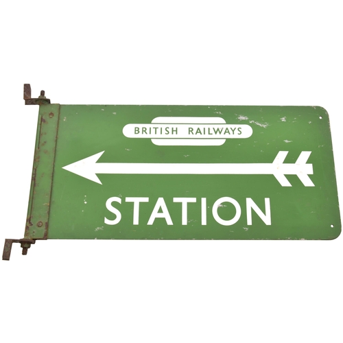 86 - A BR(S) direction sign, BRITISH RAILWAYS, STATION, a double-sided screen-printed example with integr... 