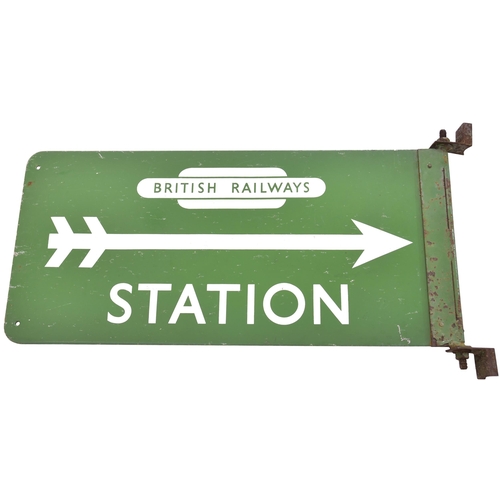 86 - A BR(S) direction sign, BRITISH RAILWAYS, STATION, a double-sided screen-printed example with integr... 