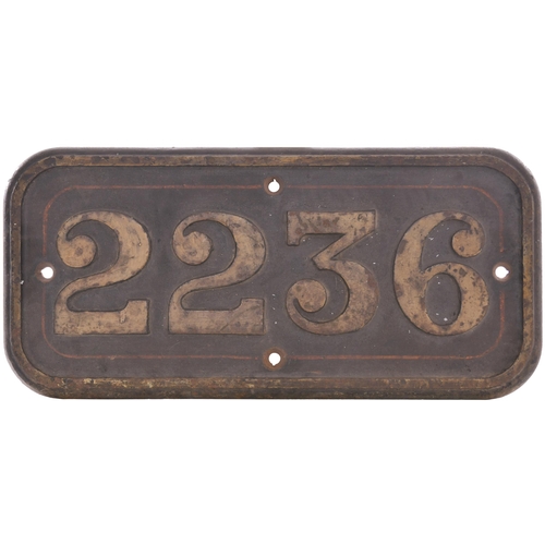 91 - A cabside numberplate 2236 from a GWR 2251 Class 0-6-0 built at Swindon in October 1944. After spell... 