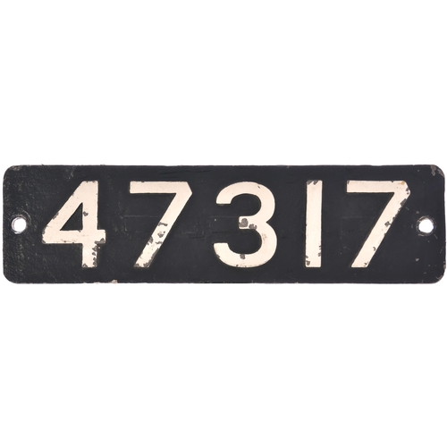 194 - A smokebox numberplate, 47317, from a LMS Class 3F 0-6-0T No 16400 built by the North British Locomo... 