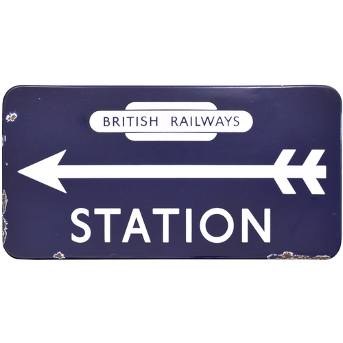 195 - A BR(E) direction sign, BRITISH RAILWAYS, STATION, (f/f), enamel. 21