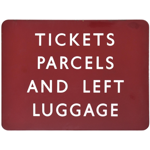 200 - A BR(M) station sign, TICKETS, PARCELS AND LEFT LUGGAGE, (f/f), enamel, 24