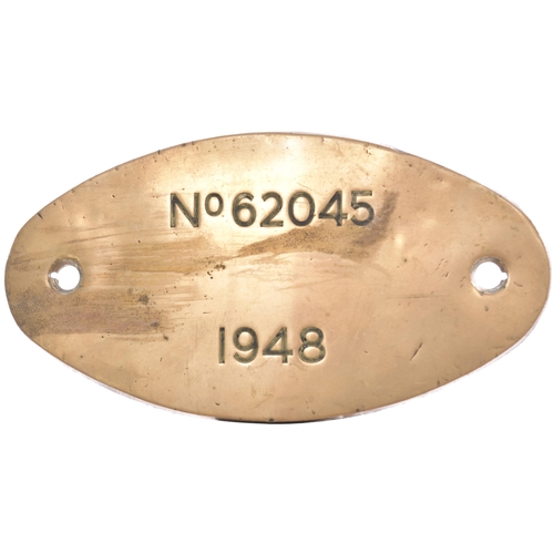 65 - A locomotive numberplate, No 62045, 1948, from a Peppercorn K1 Class 2-6-0 built by the North Britis... 