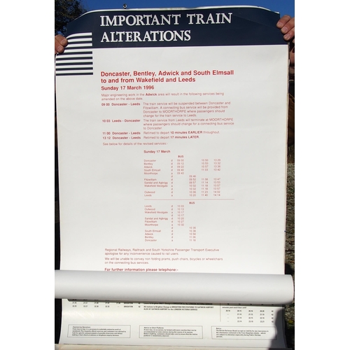 490 - Large quantity (25) of rolled railway posters, double sided screen printed station direction sign 