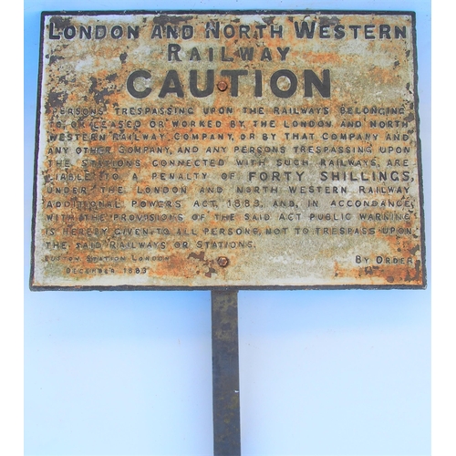 491 - London North Western Railway C/I trespass notice (TPLN302) 1883, 25 7/8