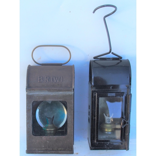 54 - British Railways (Western) locomotive gauge glass lamp embossed BR(W), BR (Eastern) gauge glass lamp... 