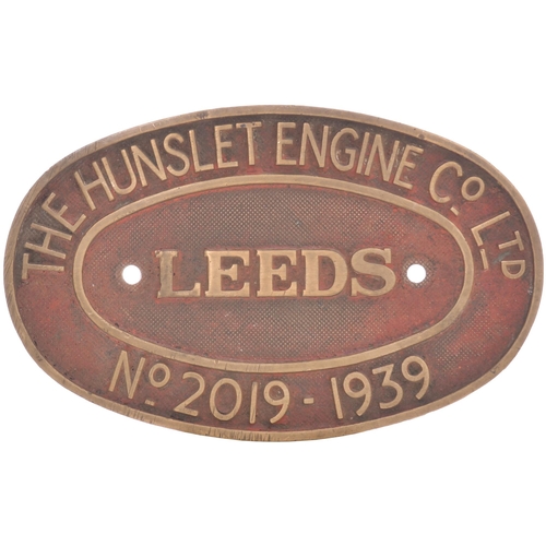 101 - A worksplate HUNSLET ENGINE Co. 2019 of 1939. From a 2ft 6in gauge 0-4-0 flameproofed diesel-mechani... 