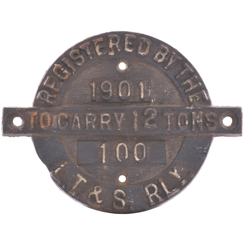 118 - A London, Tilbury and Southend Railway wagon registration plate, 12 TONS, 100, 1901. Cast iron, 8½