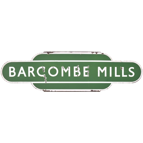 120 - A BR(S) totem sign, BARCOMBE MILLS, (h/f), from the Eridge to Lewes route which closed in 1969. Exce... 