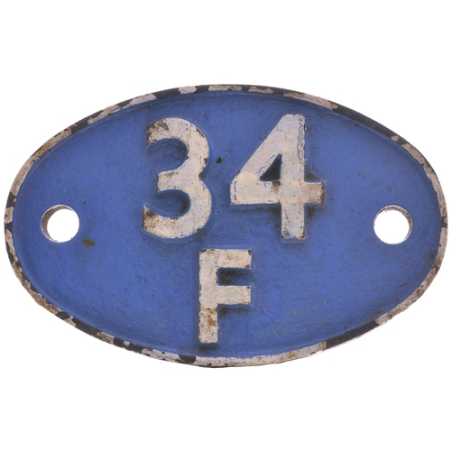 132 - A shedplate, 34F, Grantham (July 1958-September 1963). The front repainted. (Postage Band: B)