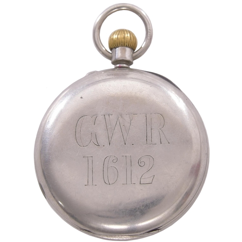 133 - A GWR pocket watch by Rotherhams of London, the face marked GWR and the back of the case attractivel... 