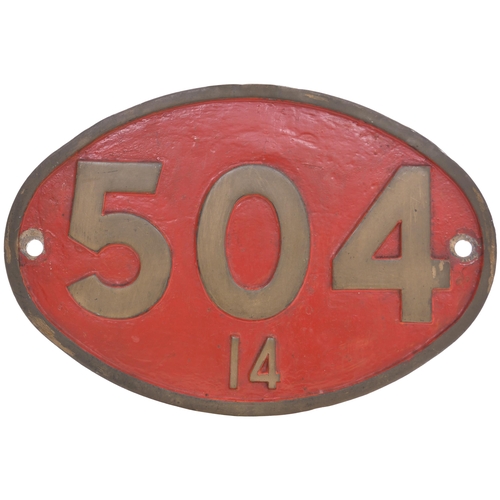 136 - A Rhodesia Railways cabside numberplate, 504, from a 3ft 6ins gauge 14th Class 2-6-2+2-6-2 Beyer Gar... 